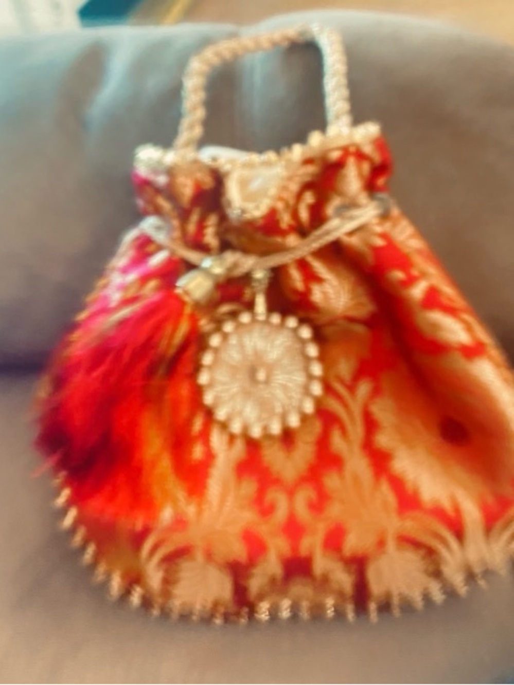 Here are similar traditional Bana silk and brocade potli bag